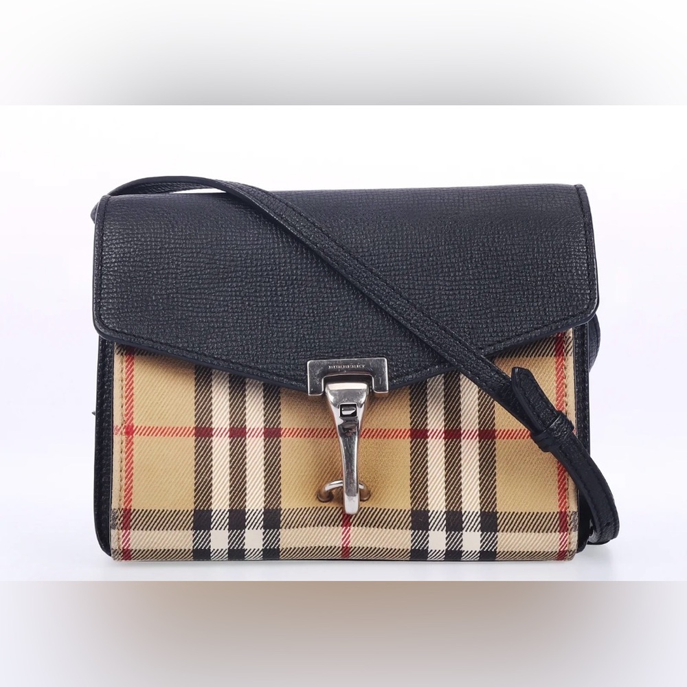 Burberry Black Leather & Beige Nova Check Crossbody Bag